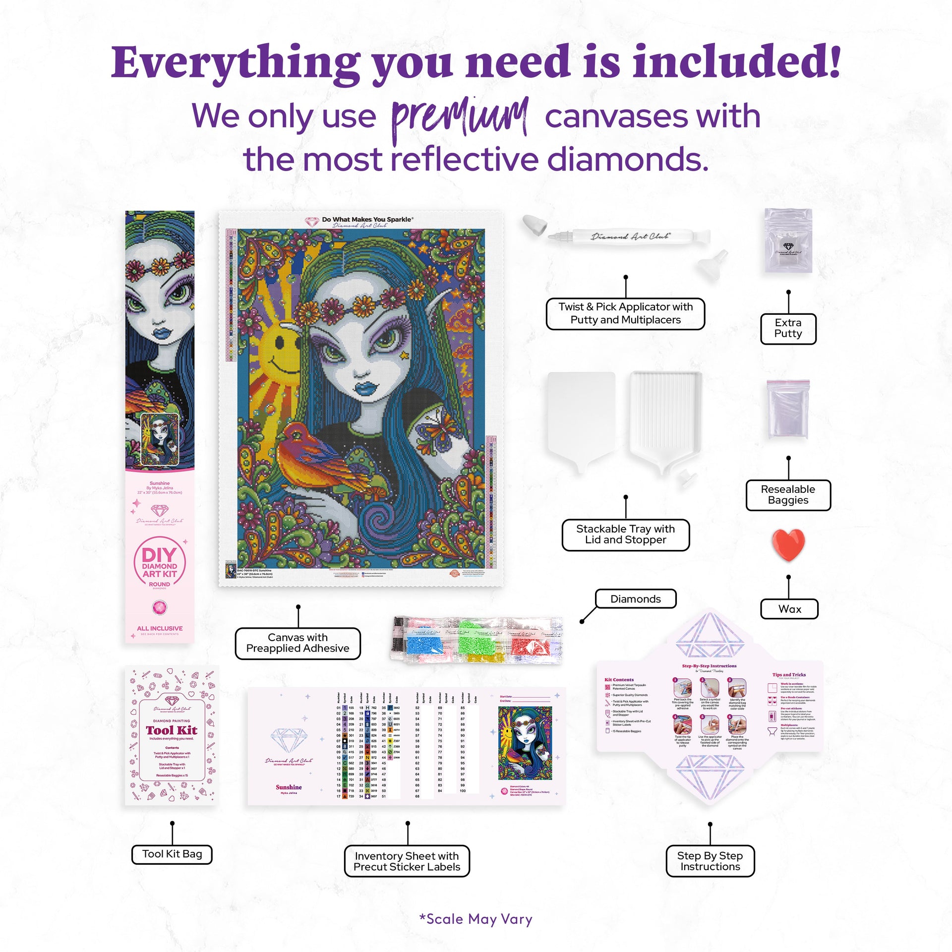 Diamond Painting Sunshine 22" x 30" (55.6cm x 76cm) / Round with 44 Colors including 2 ABs and 4 Fairy Dust Diamonds / 55,752