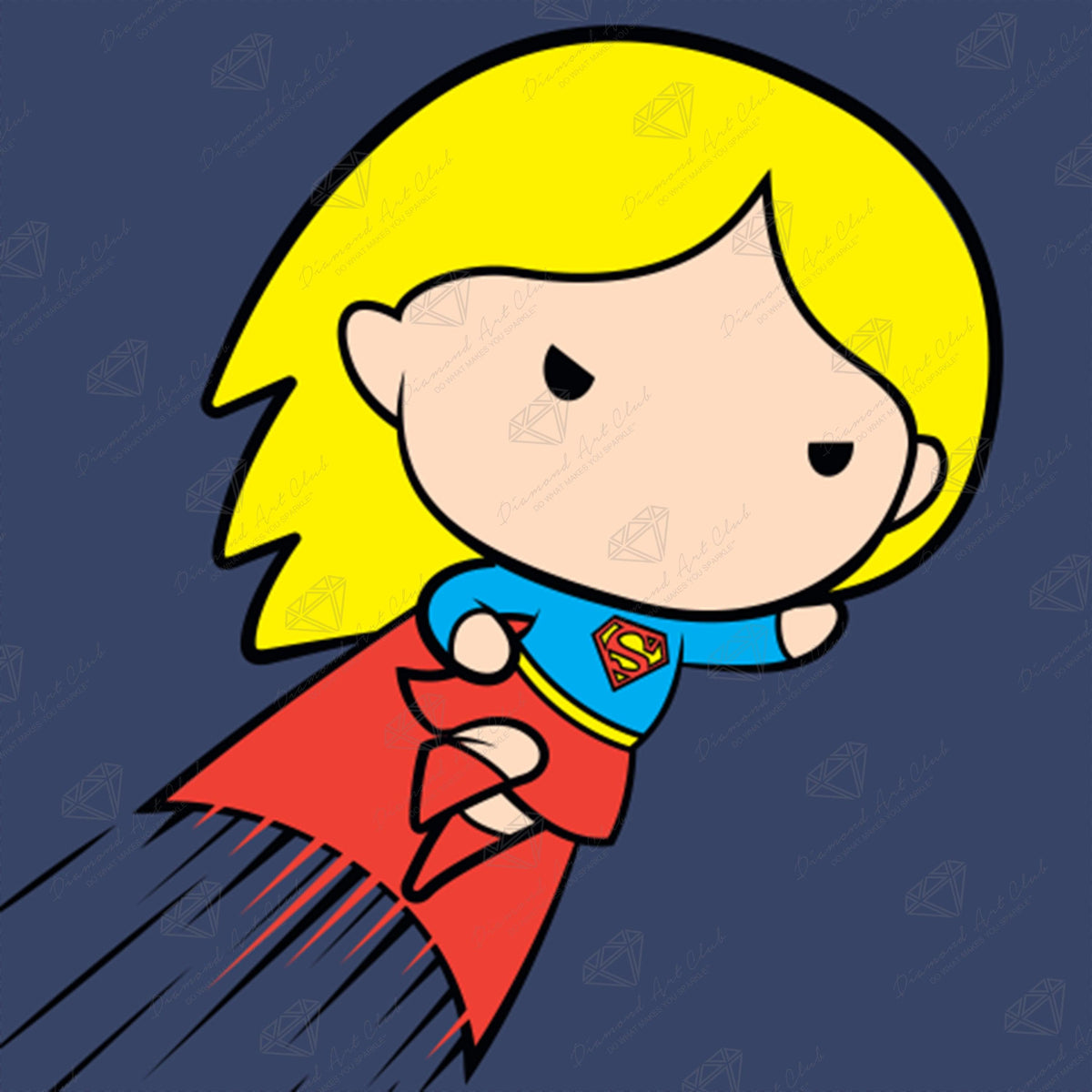Diamond Painting Supergirl Chibi 9" x 9" (22.7cm x 22.7cm) / Round With 6 Colors including 2 AB Diamonds / 6,561