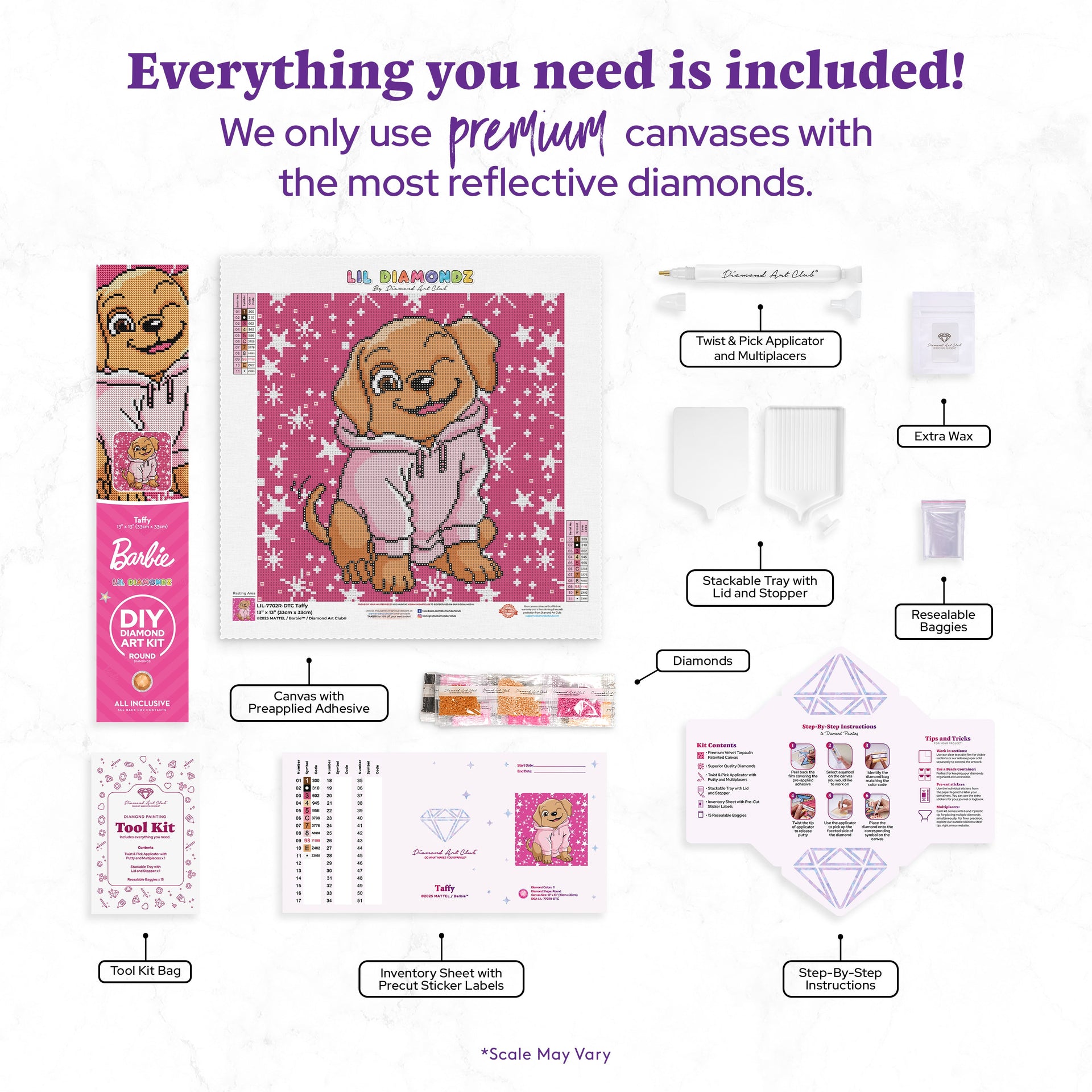 Diamond Painting Taffy™ 13" x 13" (33cm x 33cm) / Round with 11 Colors including 1 AB and 1 Special Diamond and 2 Fairy Dust Diamonds / 14,400