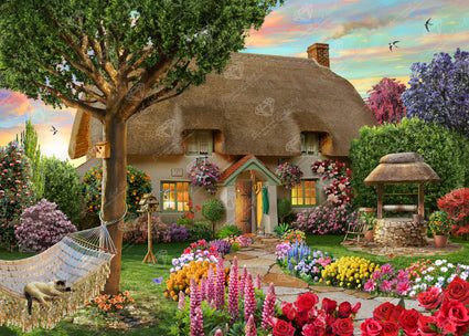 Diamond Painting Thatched Cottage 38.6" x 27.6" (97.8cm x 69.9cm) / Square with 80 Colors including 4 ABs and 2 Fairy Dust Diamonds / 110,433