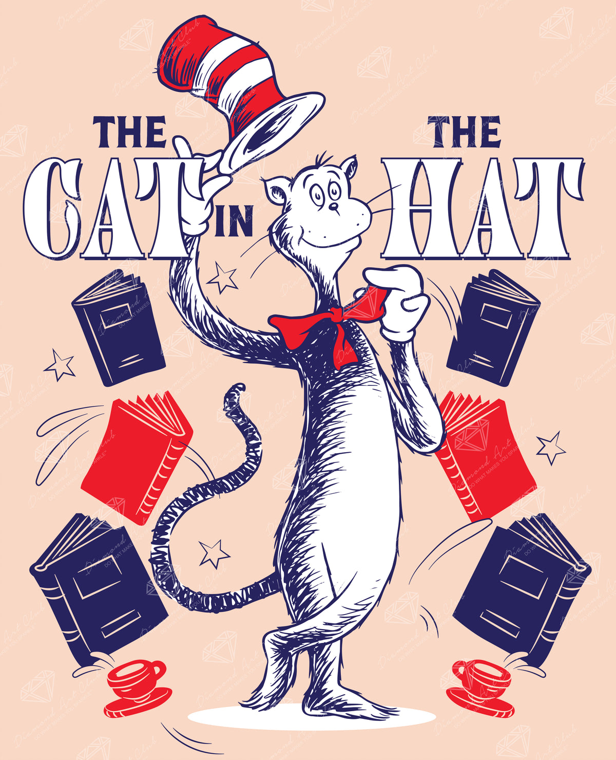 Diamond Painting The Cat in the Hat 22" x 27" (55.8cm x 68.7cm) / Square with 5 Colors including 1 AB and 1 Fairy Dust Diamond / 61,824