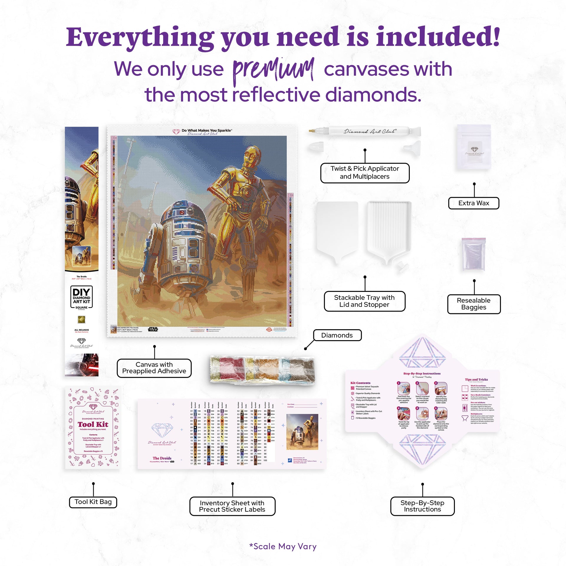 Diamond Painting The Droids 25.6" x 28.7" (65cm x 73cm) / Square with 78 Colors including 2 ABs and 2 Electro Diamond and 1 Iridescent Diamond and 2 Fairy Dust Diamonds / 76,473