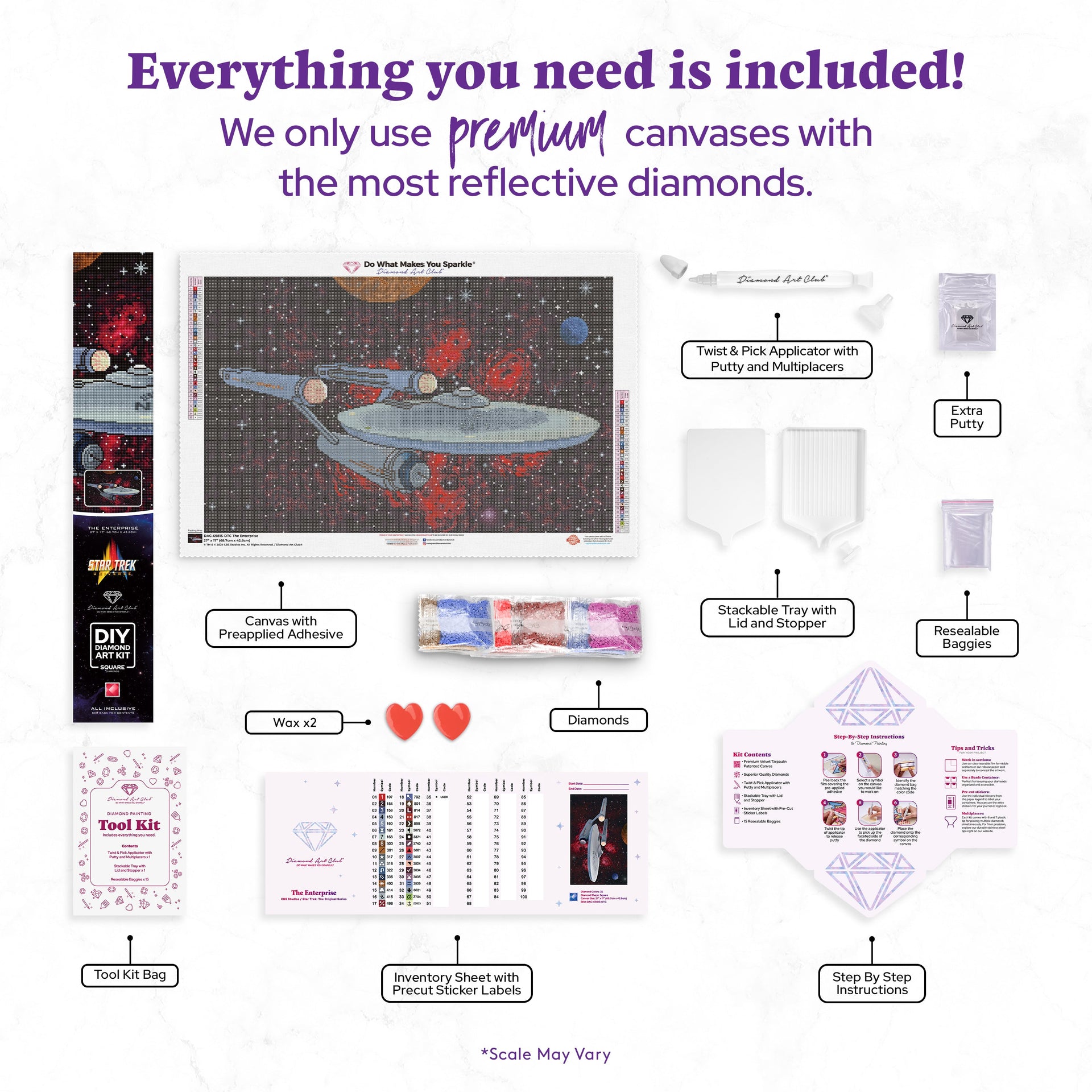 Diamond Painting The Enterprise 27" x 17" (68.7cm x 42.8cm) / Square with 35 Colors Including 1 AB and 2 Fairy Dust Diamonds and 1 Iridescent Diamonds / 47,472