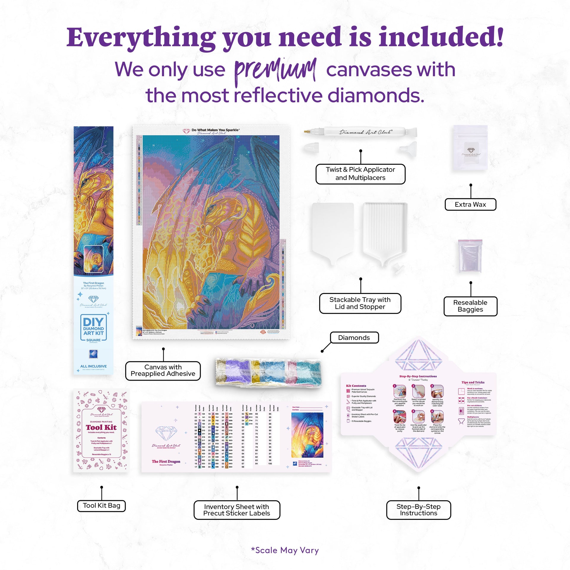 Diamond Painting The First Dragon 22" x 31" (55.8cm x 78.7cm) / Square With 55 Colors Including 2 ABs and 2 Fairy Dust Diamonds / 70,784