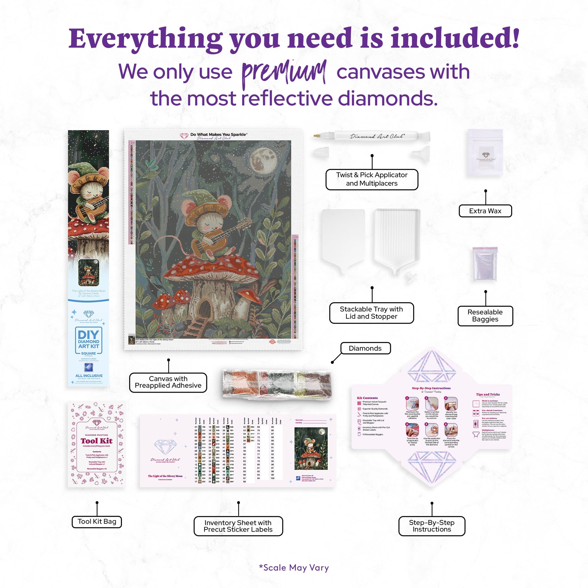 Diamond Painting The Light of the Silvery Moon 22" x 28" (56cm x 71cm) / Square with 56 Colors including 3 ABs and 1 Fairy Dust Diamond / 63,616