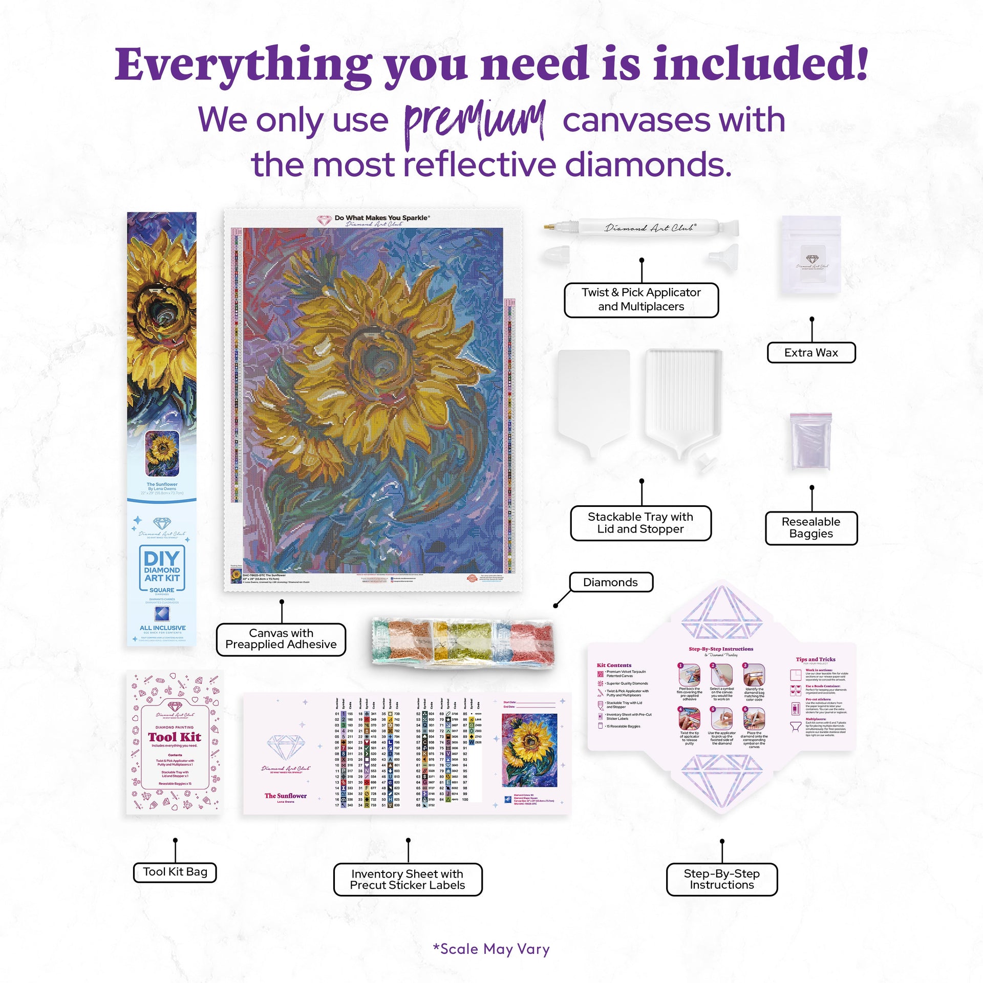 Diamond Painting The Sunflower 22" x 29" (55.8cm x 73.7cm) / Square with 90 Colors including 2 ABs and 1 Iridescent Diamond and 4 Fairy Dust Diamonds / 66,304