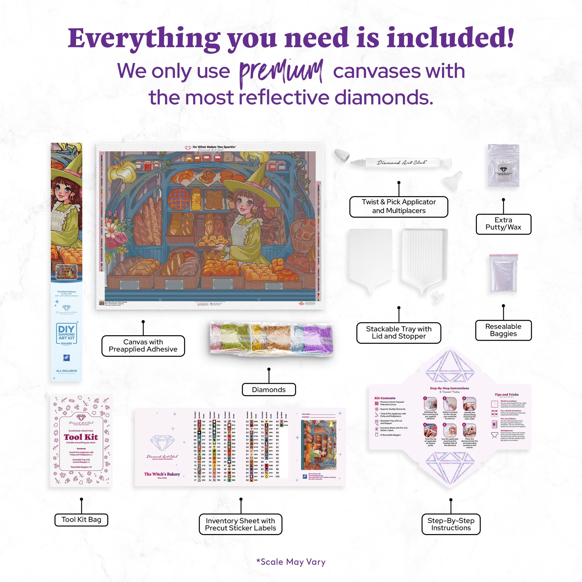 Diamond Painting The Witch's Bakery 39" x 27.6" (98.8cm x 69.9cm) / Square with 86 Colors including 2 ABs and 1 Frosted Diamond and 5 Fairy Dust Diamonds / 111,557