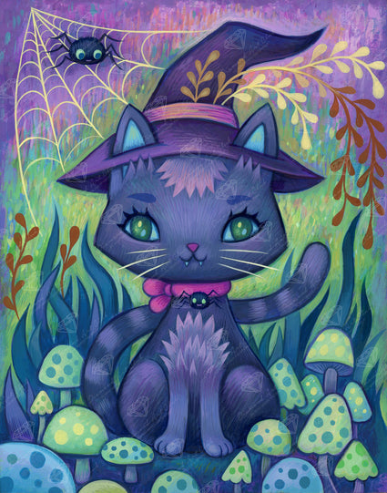 Diamond Painting The Witch's Black Cat 22" x 28" (55.6cm x 70.7cm) / Round with 59 Colors including 2 ABs and 3 Fairy Dust Diamonds / 51,914