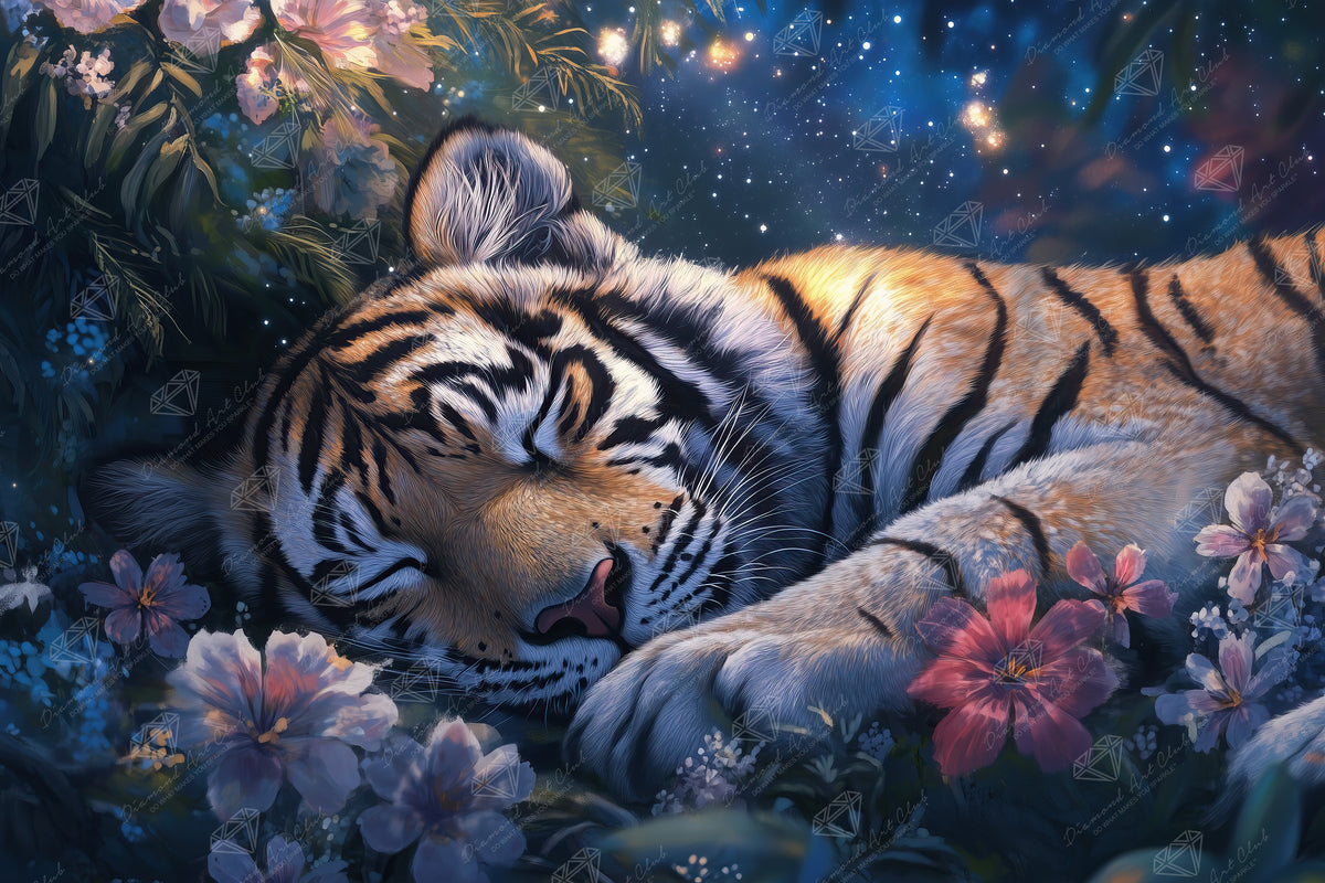 Diamond Painting Tiger Sleeping 30" x 20" (76cm x 50.6cm) / Round with 84 Colors including 3 ABs and 3 Fairy Dust Diamonds / 50,784