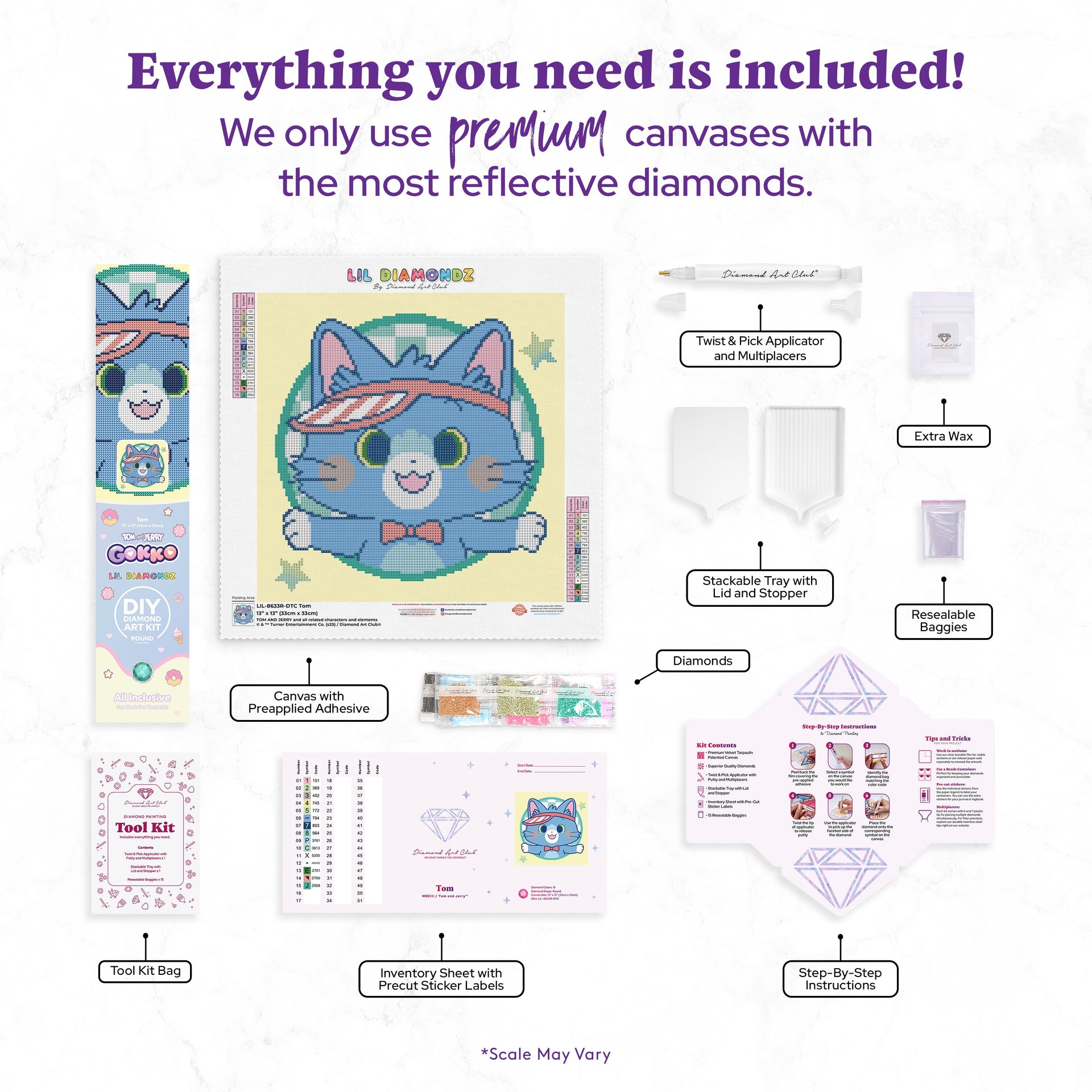 Diamond Painting Tom 13" x 13" (33cm x 33cm) / Round With 15 Colors Including 1 AB and 3 Fairy Dust Diamonds / 9,160