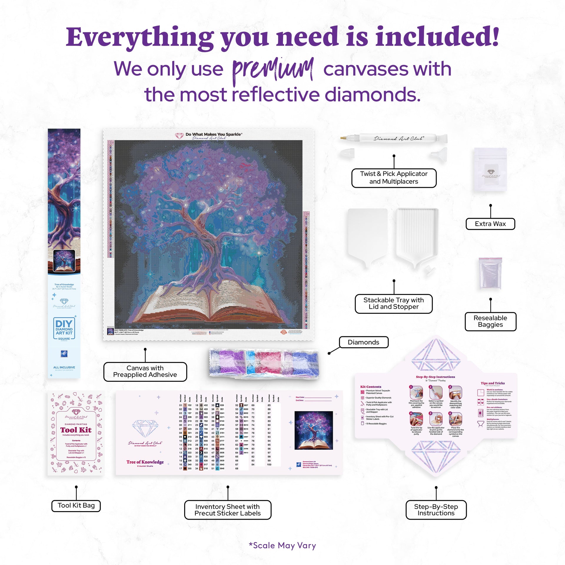 Diamond Painting Tree of Knowledge 26.7" x 26.7" (67.7cm x 67.7cm) / Square with 64 Colors including 3 ABs and 3 Fairy Dust Diamonds / 73,984