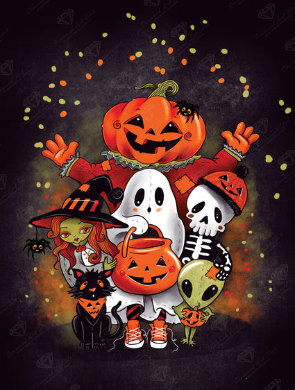 Diamond Painting Trick Or Treat Gang 22" x 29" (55.8cm x 73.7cm) / Square with 34 Colors including 1 AB and 3 Fairy Dust Diamonds / 66,304