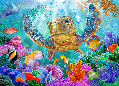 Diamond Painting Turtle Flight 37.8" x 27.6" (95.8cm x 69.9cm) / Square with 92 Colors including 2 ABs and 7 Fairy Dust Diamonds / 108,185