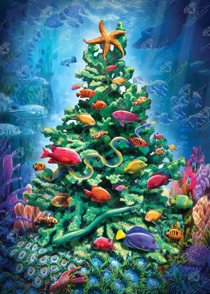 Diamond Painting Undersea Christmas Tree 25.6" x 35.8" (65cm x 90.8cm) / Square with 82 Colors including 4 ABs and 2 Fairy Dust Diamonds / 95,265