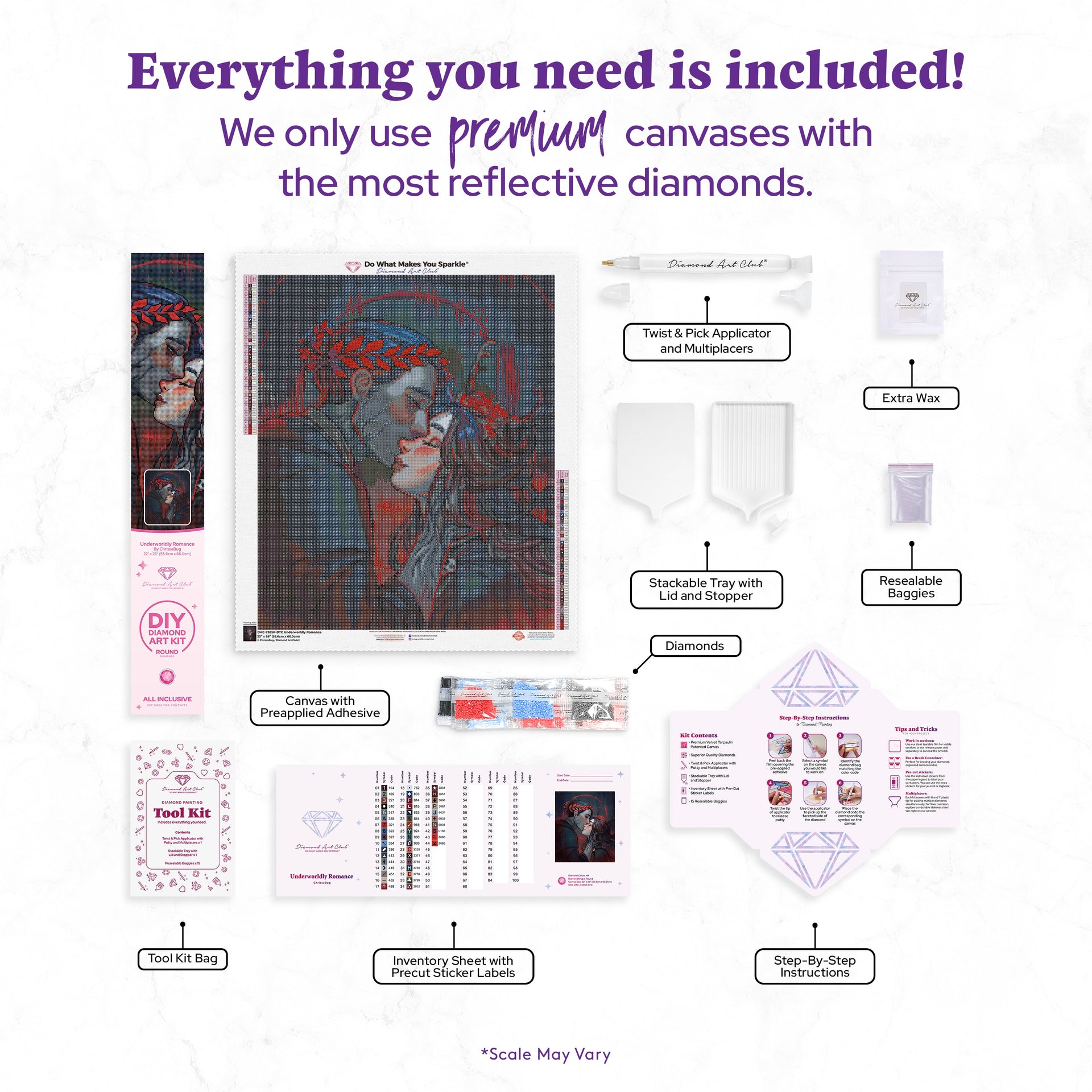 Diamond Painting Underworldly Romance 22" x 26" (55.6cm x 66cm) / Round with 44 Colors including 1 Iridescent Diamond and 2 Fairy Dust Diamonds / 48,480
