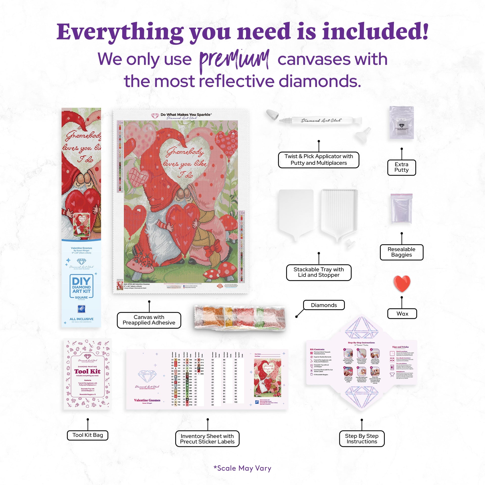 Diamond Painting Valentine Gnomes 17" x 24" (43cm x 61cm) / Square with 40 Colors including 4 ABs / 41,968