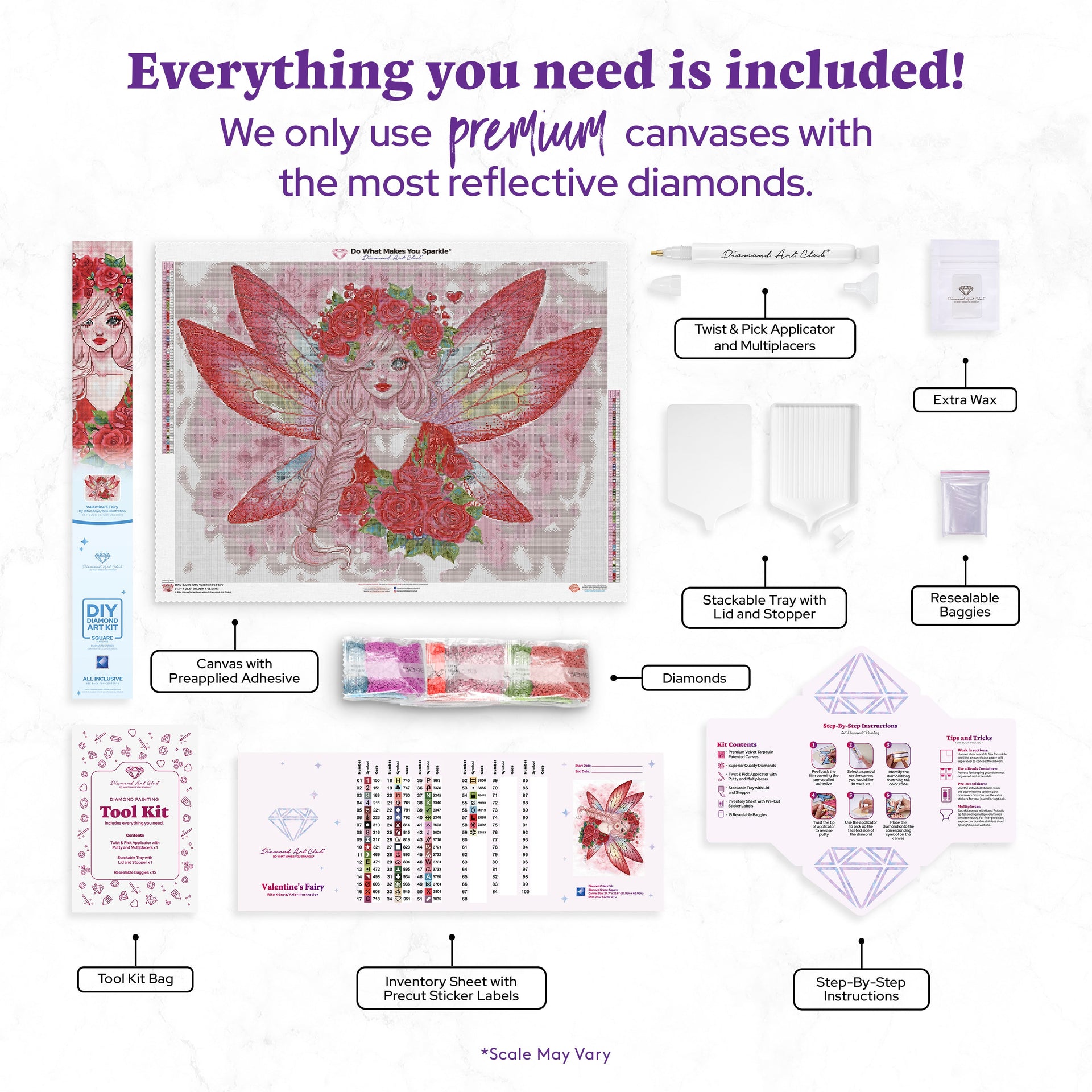 Diamond Painting Valentine's Fairy 34.7" x 25.6" (87.9cm x 65cm) / Square with 59 Colors including 2 ABs and 1 Frosted Diamond and 3 Fairy Dust Diamonds / 92,133