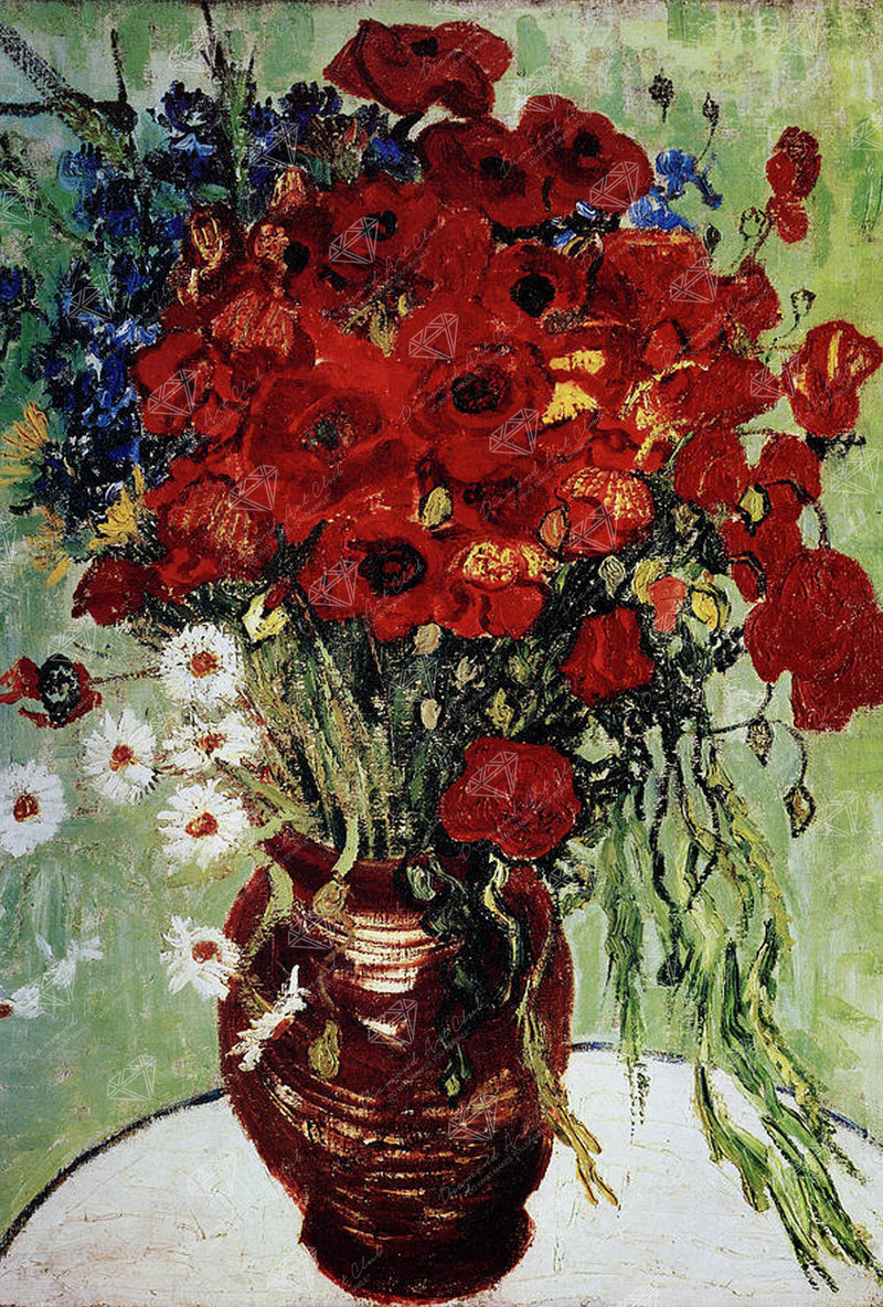 Diamond Painting Vase Avec Marguerites At Coquelicot 17" x 25" (43cm x 64cm) / Square With 41 Colors Including 4 ABs / 43,263