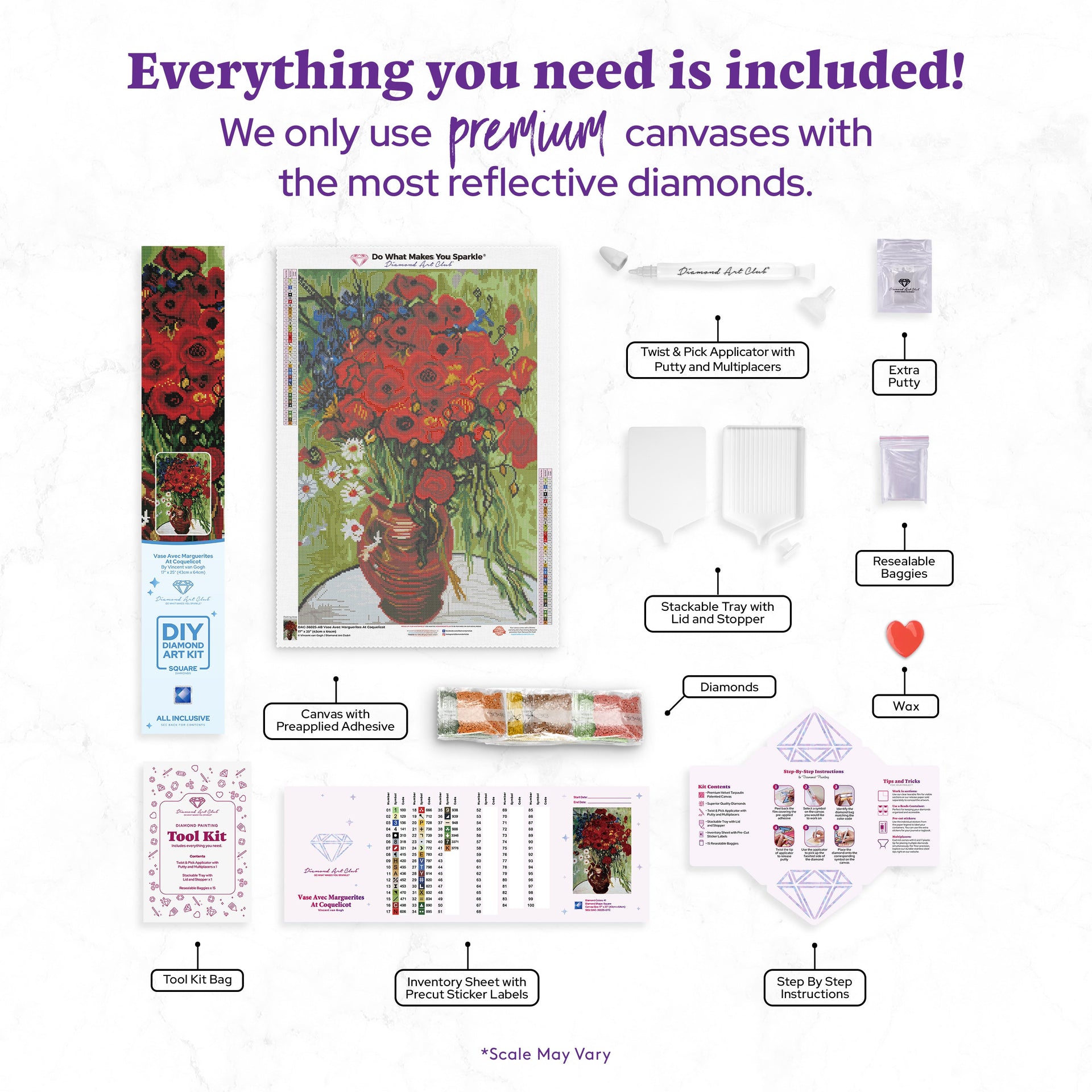 Diamond Painting Vase Avec Marguerites At Coquelicot 17" x 25" (43cm x 64cm) / Square With 41 Colors Including 4 ABs / 43,263