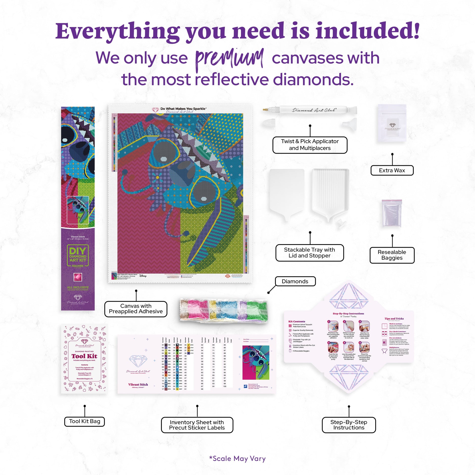 Diamond Painting Vibrant Stitch 22" x 28" (55.8cm x 70.7cm) / Square with 38 Colors including 2 ABs and 5 Fairy Dust Diamonds / 63,616