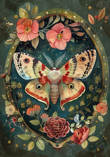 Diamond Painting Victorian Moth I 22" x 31" (55.6cm x 78.7cm) / Round with 74 Colors including 3 ABs and 2 Fairy Dust Diamonds / 57,772