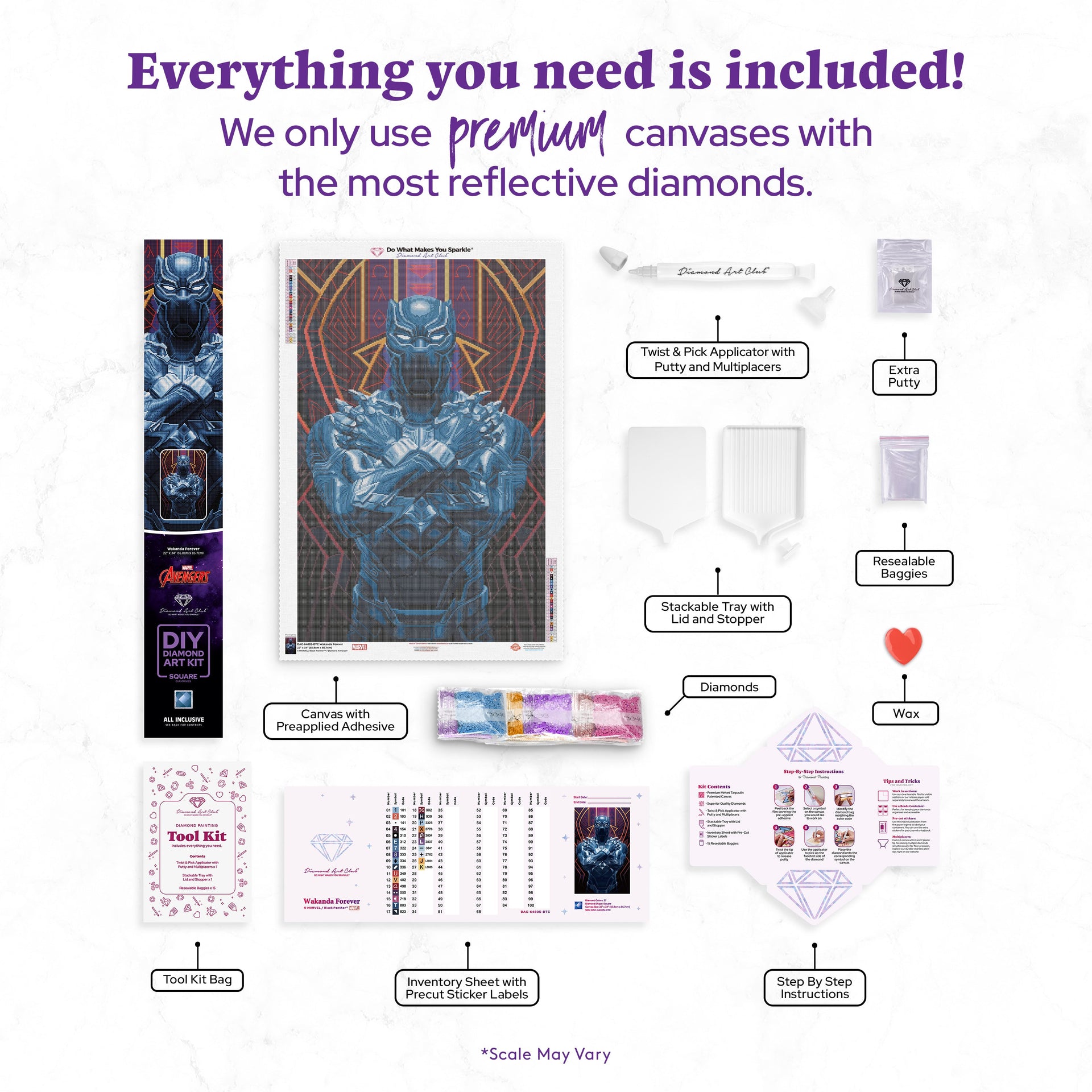 Diamond Painting Wakanda Forever 22" x 34" (55.8cm x 85.7cm) / Square with 27 Colors including 3 ABs, 1 Fairy Dust Diamonds and 2 Iridescent Diamonds / 77,056