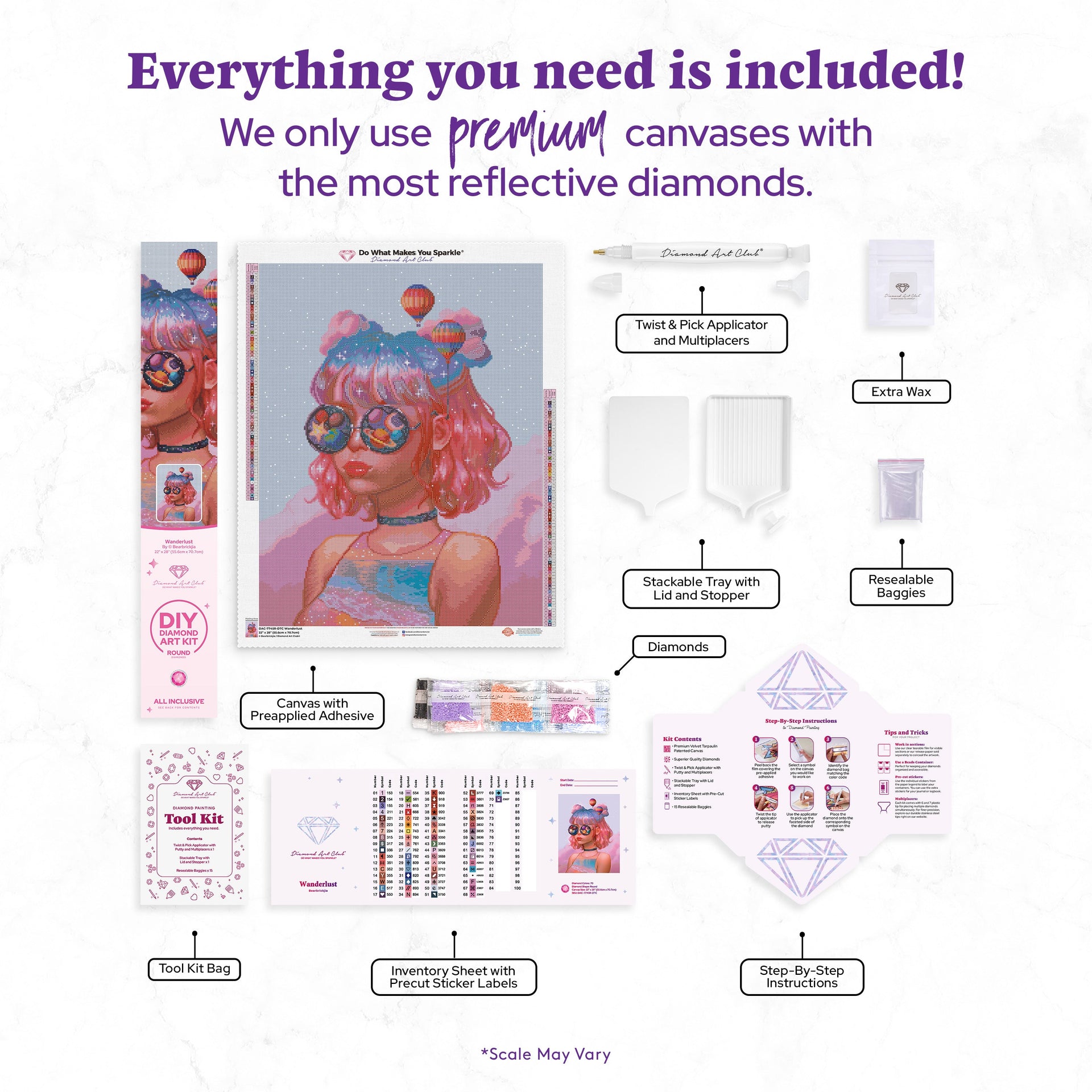 Diamond Painting Wanderlust 22" x 28" (55.6cm x 70.7cm) / Round with 70 Colors including 3 ABs and 1 Iridescent Diamond and 4 Fairy Dust Diamonds / 51,914