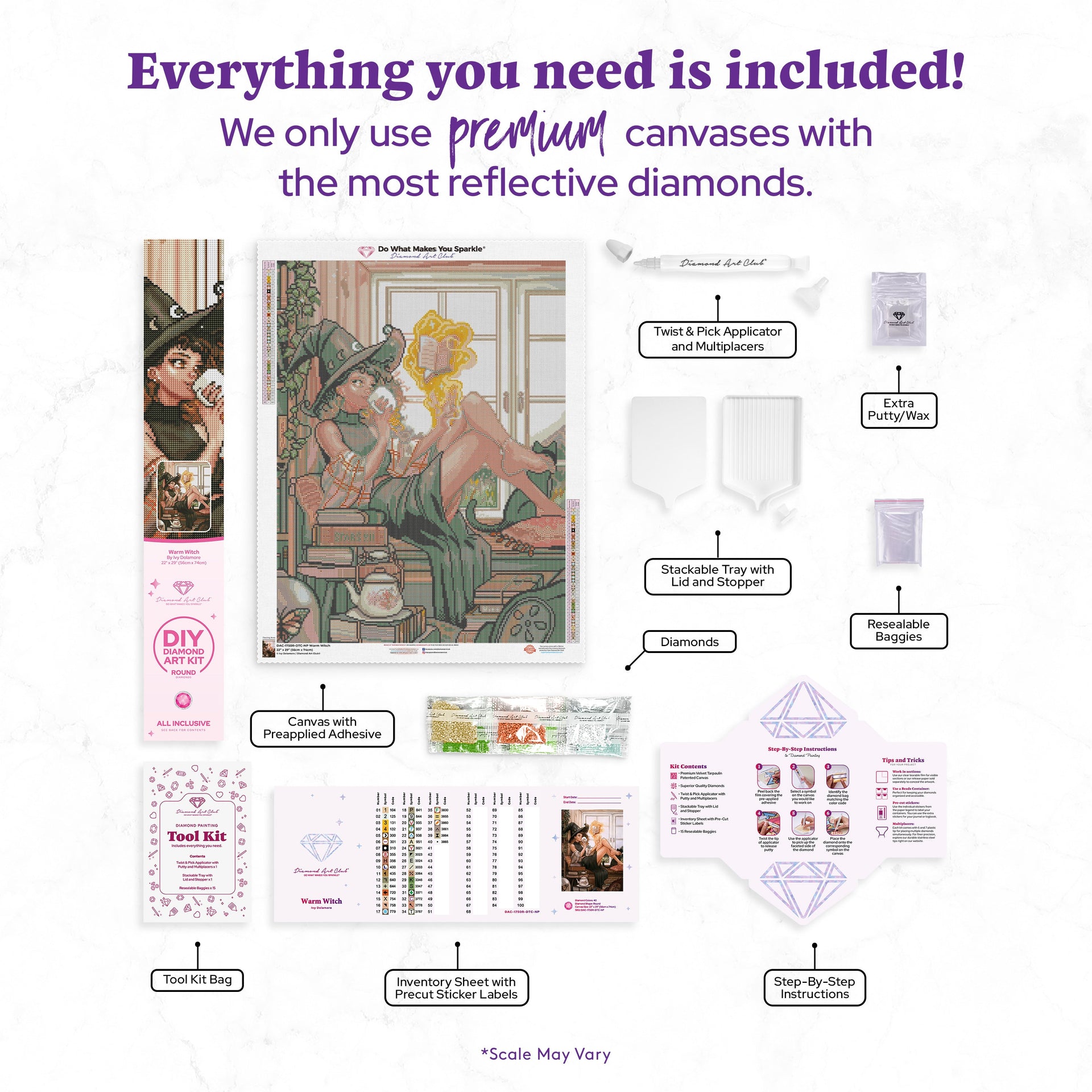 Diamond Painting Warm Witch 22" x 29″ (56cm x 74cm) / Round With 40 Colors Including 4 ABs / 52,337