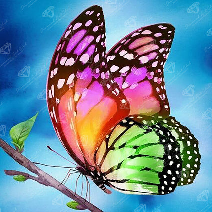 Diamond Painting Watercolor Butterfly 13" x 13" (32.8cm x 32.8cm) / Round with 42 Colors including 3 ABs and 2 Fairy Dust Diamonds / 13,689