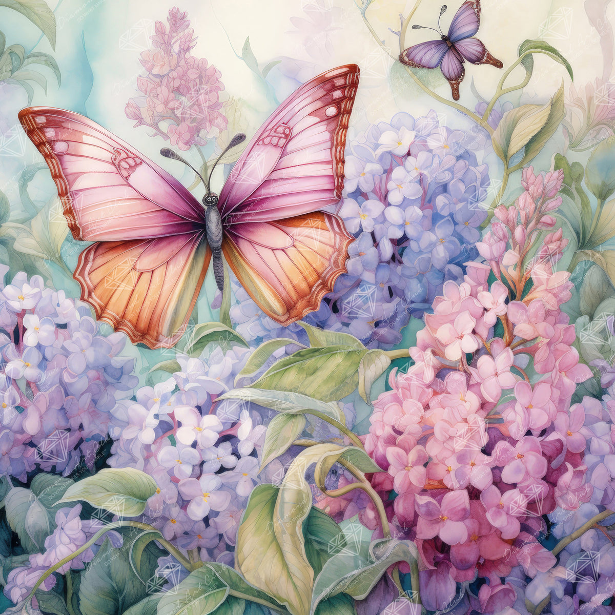 Diamond Painting Whimsical Butterflies 22" x 22" (55.6cm x 55.6cm) / Round with 53 Colors including 2 ABs and 3 Fairy Dust Diamonds / 40,804