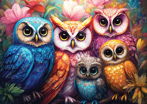 Diamond Painting Whimsical Owls 31" x 22" (78.7cm x 55.6cm) / Round with 65 Colors including 2 ABs and 3 Fairy Dust Diamonds / 57,772