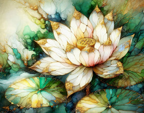 Diamond Painting White Lotus 28" x 22" (70.7cm x 55.8cm) / Square with 79 Colors including 1 AB and 1 Electro Diamond and 4 Fairy Dust Diamonds / 63,616