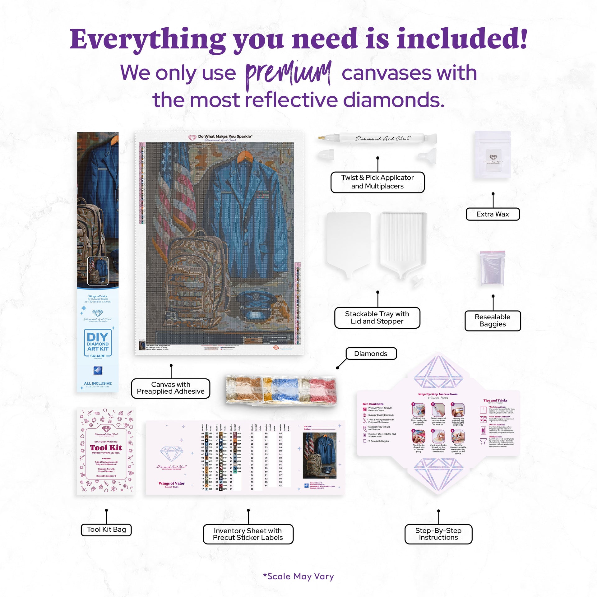 Diamond Painting Wings of Valor 22" x 30" (55.8cm x 75.9cm) / Square with 46 Colors including 1 AB and 1 Electro Diamond and 3 Fairy Dust Diamonds / 68,320