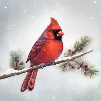 Diamond Painting Winter Cardinal 13" x 13" (32.8cm x 32.8cm) / Round with 42 Colors including 3 ABs and 1 Special Diamonds / 13,657