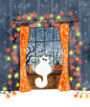 Diamond Painting Winter Cat 22" x 26" (55.6cm x 66cm) / Round With 45 Colors Including 2 ABs and 1 Iridescent Diamond and 3 Fairy Dust Diamonds / 48,480