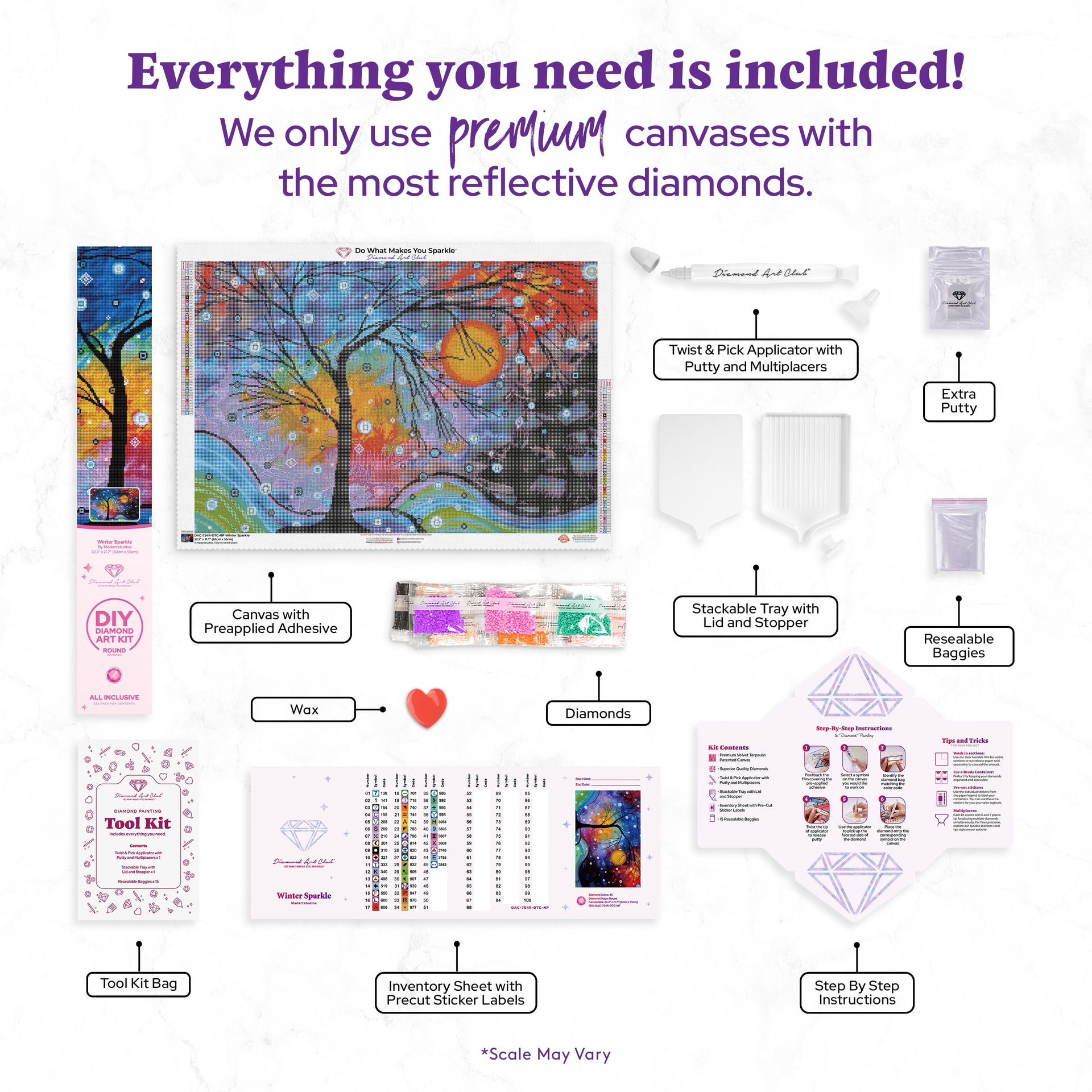 Diamond Painting Winter Sparkle 21.7" x 32.3″ (55cm x 82cm) / Round With 45 Colors Including 2 ABs / 56,550