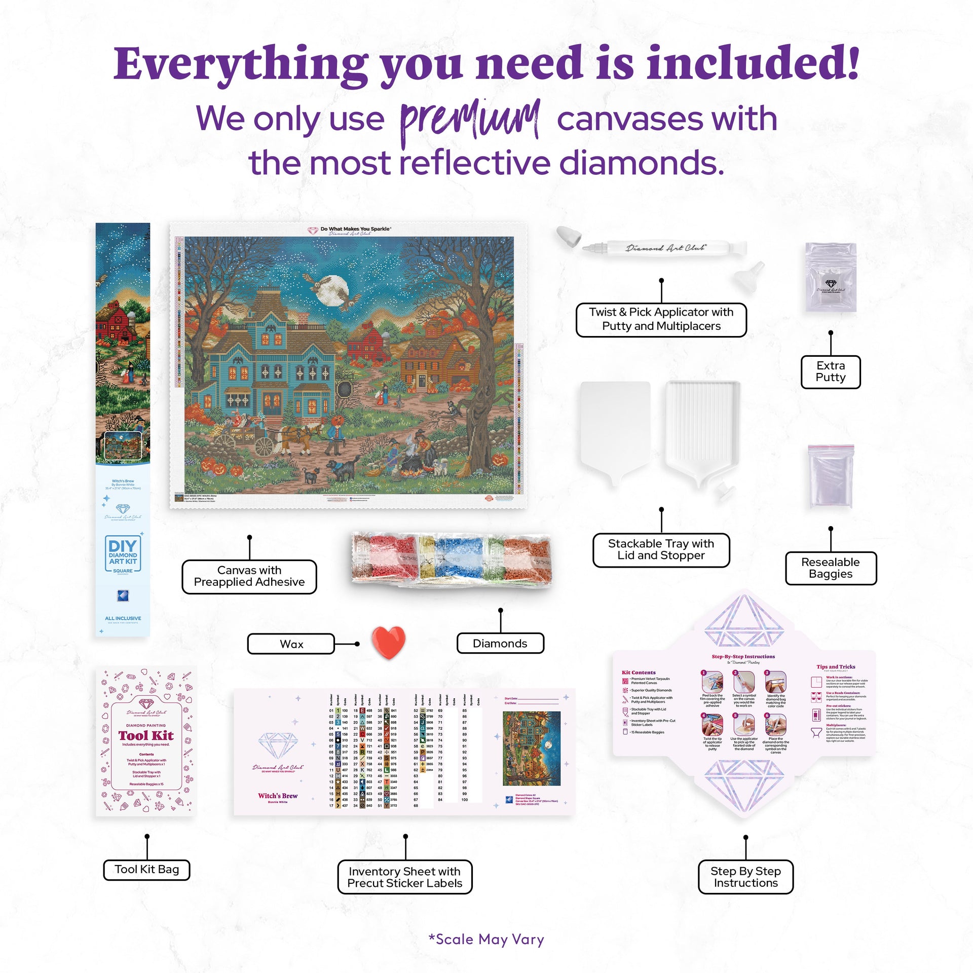 Diamond Painting Witch's Brew 35.4" x 27.6" (90cm x 70cm) / Square with 62 Colors including 4 ABs and 1 Fairy Dust Diamonds / 101,441