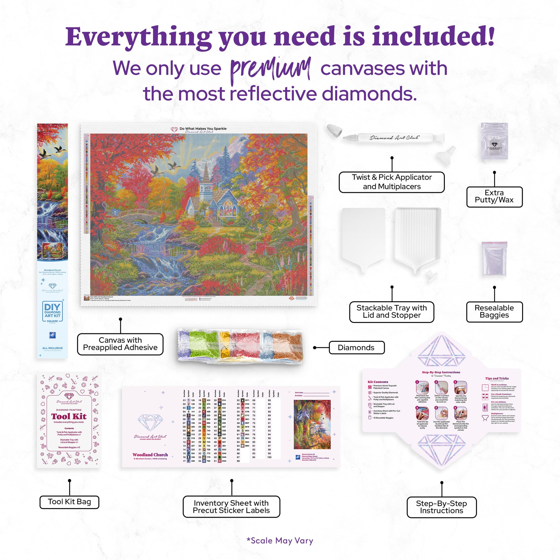 Diamond Painting Woodland Church 37" x 27.6″ (94cm x 70cm) / Square with 64 Colors including 4 ABs / 103,322