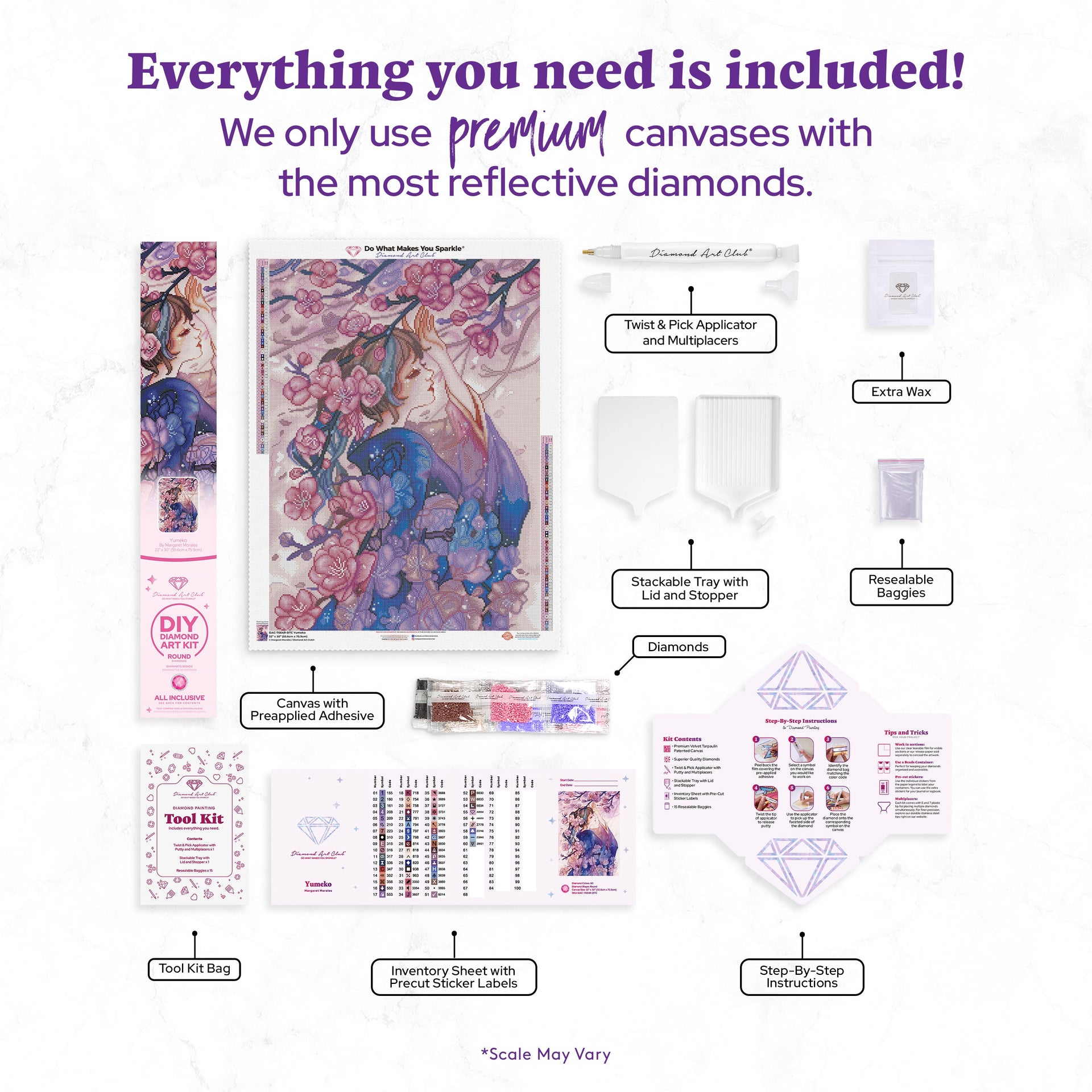 Diamond Painting Yumeko 22" x 30" (55.6cm x 75.9cm) / Round with 60 Colors including 2 ABs and 4 Fairy Dust Diamonds / 55,752