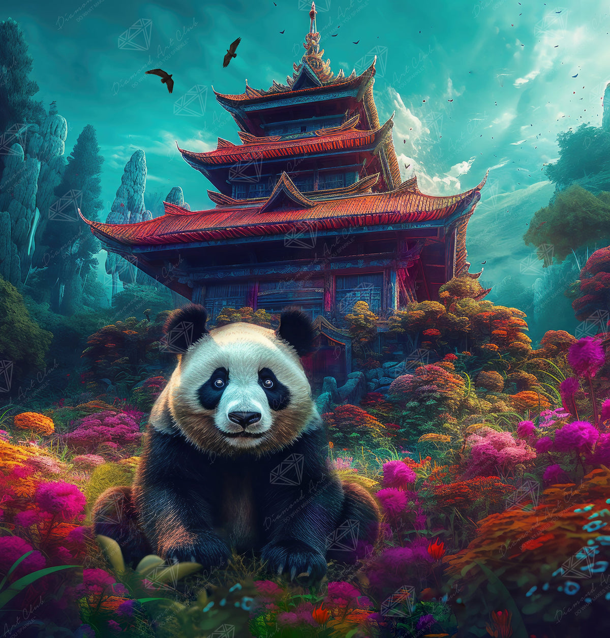 Diamond Painting Zen Panda 25.6" x 26.8" (65cm x 68cm) / Square with 90 Colors including 2 ABs and 5 Fairy Dust Diamonds / 71,253