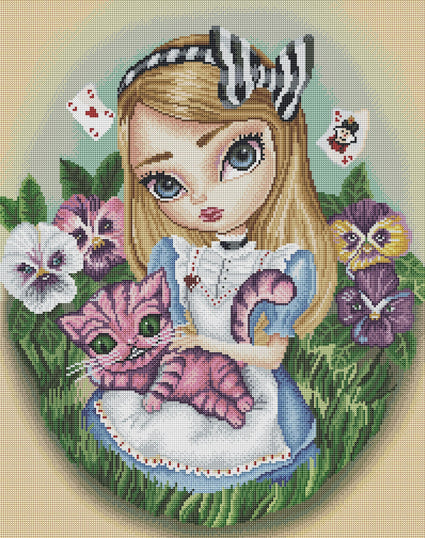 Diamond Painting Alice in Wonderland in The Pansy Garden 22" x 28″ (56cm x 71cm) / Round with 58 Colors including 4 ABs / 50,148