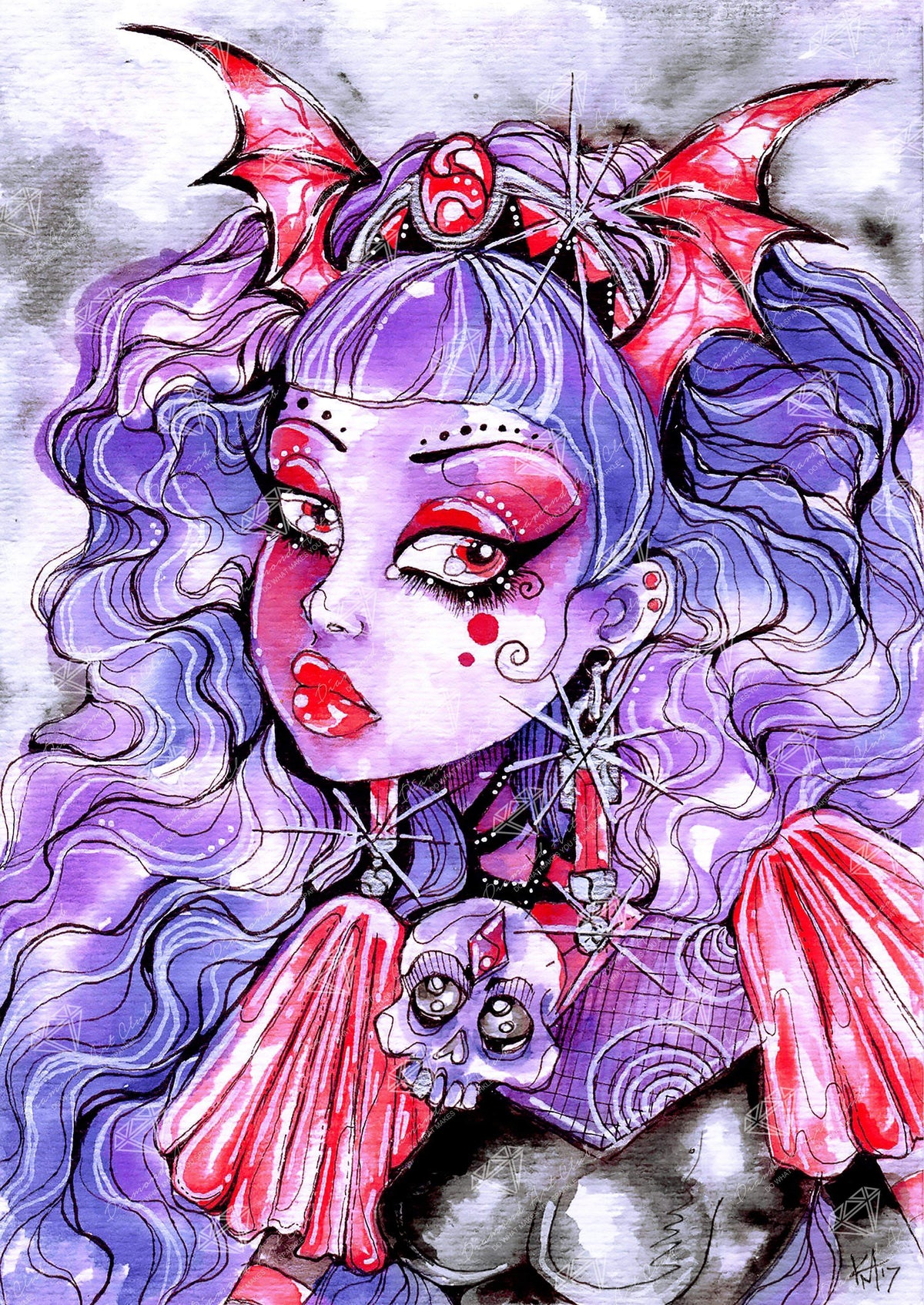 Diamond Painting Bat Princess 22" x 31" (56cm x 79cm) / Square With 29 Colors Including 5 ABs / 68,952