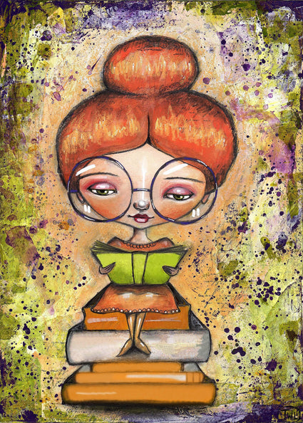 Diamond Painting Bookworm Girl 20" x 28″ (51cm x 71cm) / Round with 54 Colors including 2 ABs