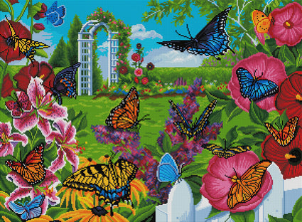 Diamond Painting Butterflies in the Garden 30" x 22" (76cm x 56cm) / Square with 47 Colors including 4 ABs / 66,521