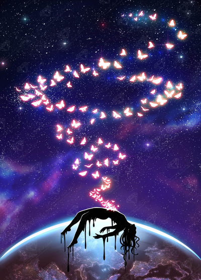 Diamond Painting Butterfly Sin 20" x 28" (50.8cm x 70.7cm) / Round With 46 Colors Including 2 ABs and 1 Iridescent Diamonds and 1 Fairy Dust Diamonds / 57,936