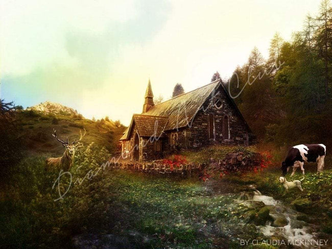 Diamond Painting Country Church Round With Aurora Borealis Accents / 12.6" x 16.5" (32cm x 42cm) / 37 Colors including 1 AB
