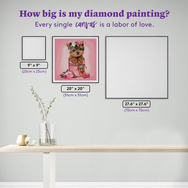 Diamond Painting Floral Yorkie Puppy 20" x 20" (51cm x 51cm) / Square with 36 Colors including 4 ABs / 40,401
