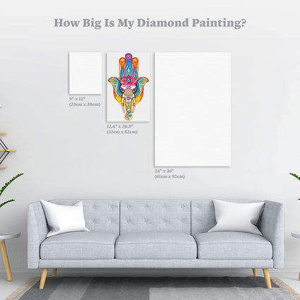 Diamond Painting Hamsa White Elephant 12.6″ x 20.5″ (32cm x 52cm) / Round With 37 Colors Including 1 AB / 27,093