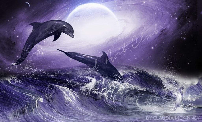 Diamond Painting In the Ocean Round With Aurora Borealis Accents / 12.6" x 20.5" (32cm x 52cm) / 25 Colors including 1 AB