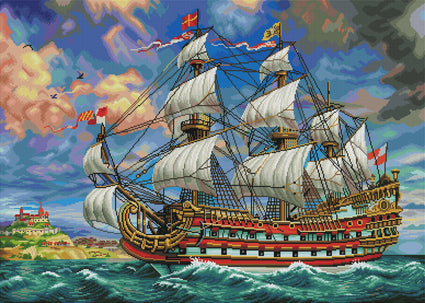 Diamond Painting Majestic Ship 38.6" x 27.6″ (98cm x 70cm) / Square with 65 Colors including 4 ABs / 107,473